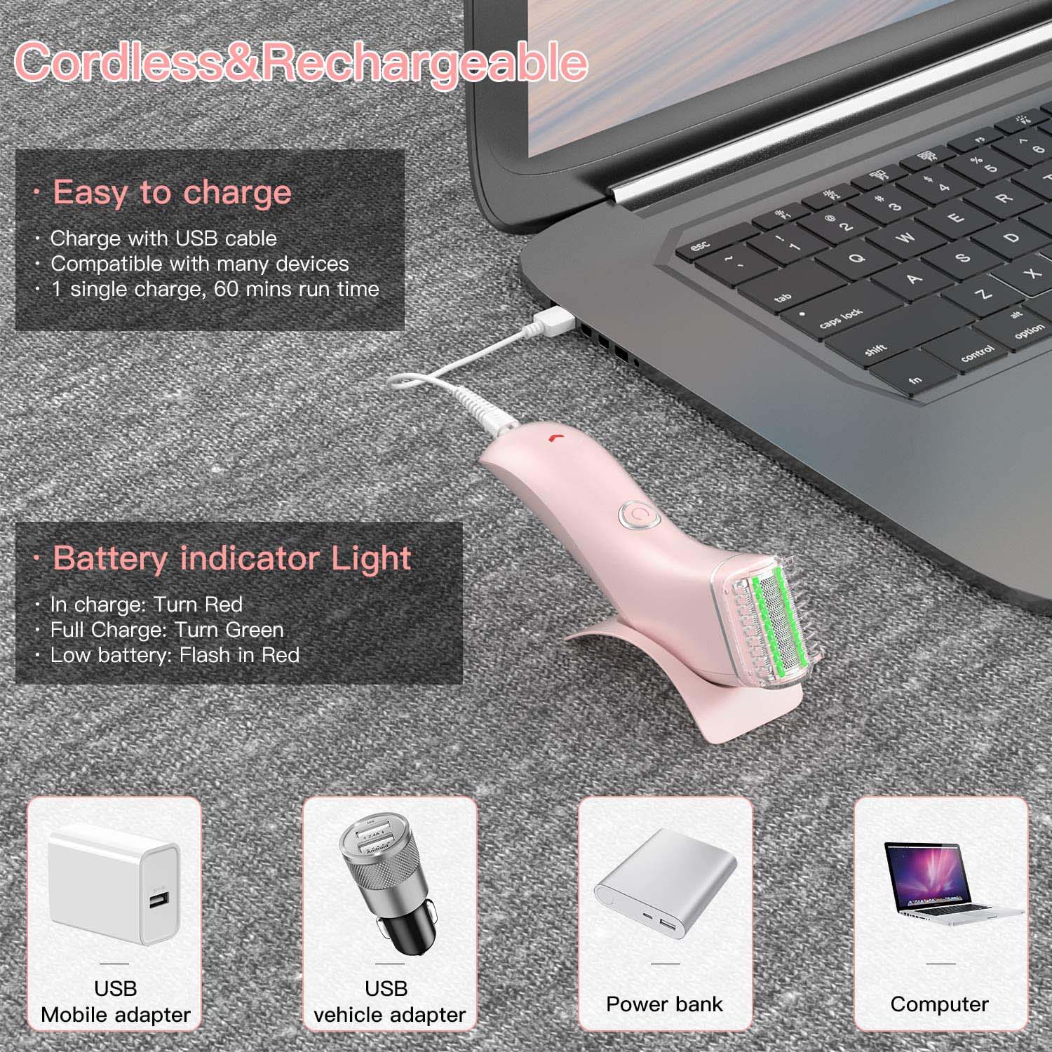 Beliebte wasserdichte elektrische USB-Wiederaufladbare feuchtigkeitsspendende Damenrasierer